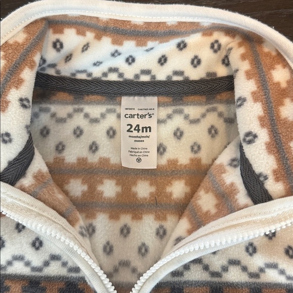 Carter's Geometric Fleece Vest - White, Gray, Tan - Picture 2 of 4